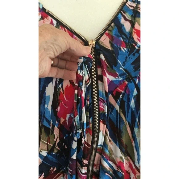Women's 3/4 Sleeve Colorful Dress Zipper Front Open Flared Sleeves Artsy 22/24 - Picture 2 of 10